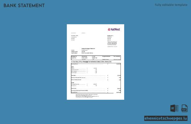 Beispiel eines Kontoauszugs der NatWest Bank (Vereinigtes Königreich) im Excel-Format (Vorschau)